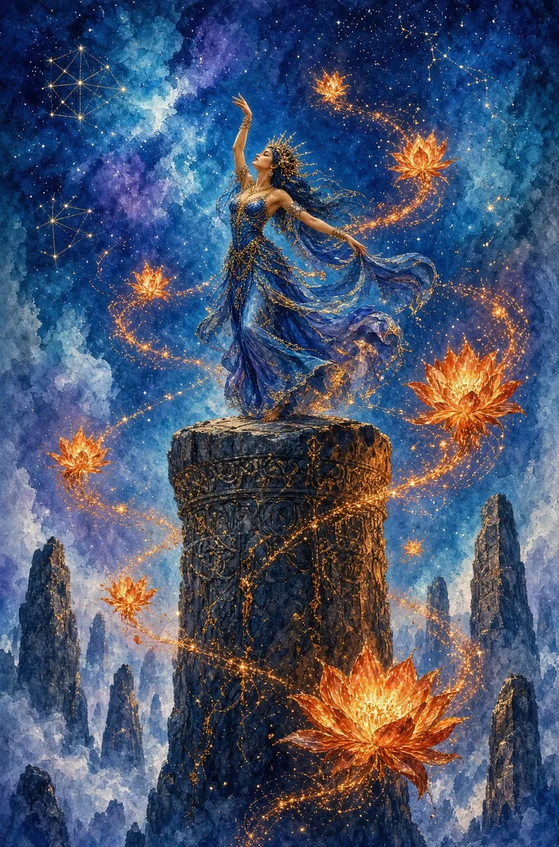 Vertical celestial dancer illustration from xAI