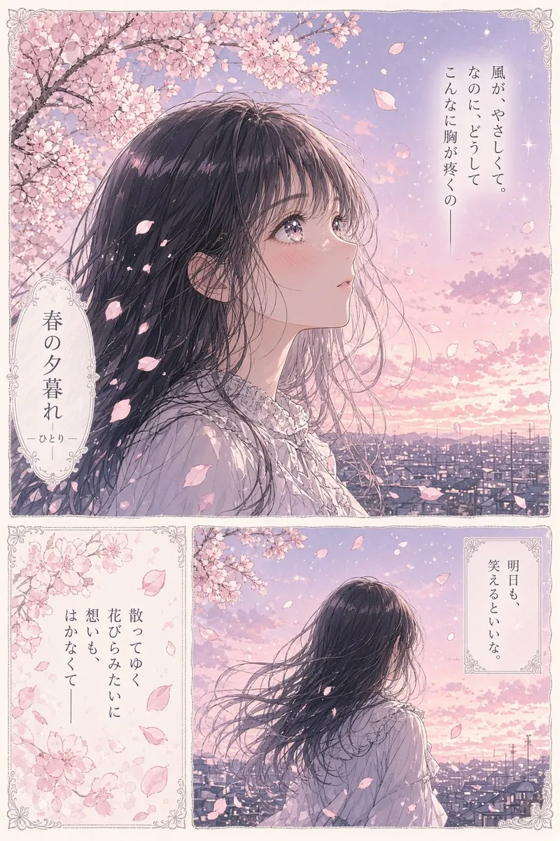 Cherry-blossom manga page from xAI