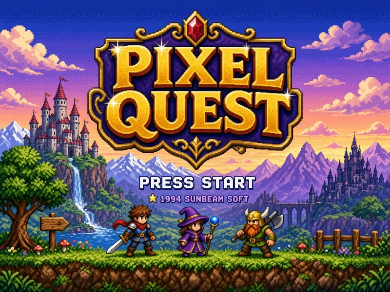 Retro RPG title screen from xAI