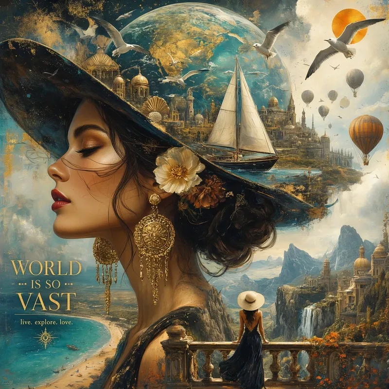 Surreal world travel poster from xAI